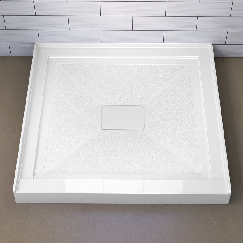 Base de douche en acrylique l 34 po x P 34 po à seuil simple pour installation en alcôve avec couvercle de drain rectangulaire