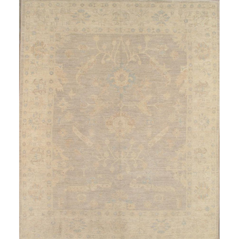 Tapis oriental gris clair / ivoire en coton et laine noué à la main 8 pi 2 po x 9 pi 10 po Oriental