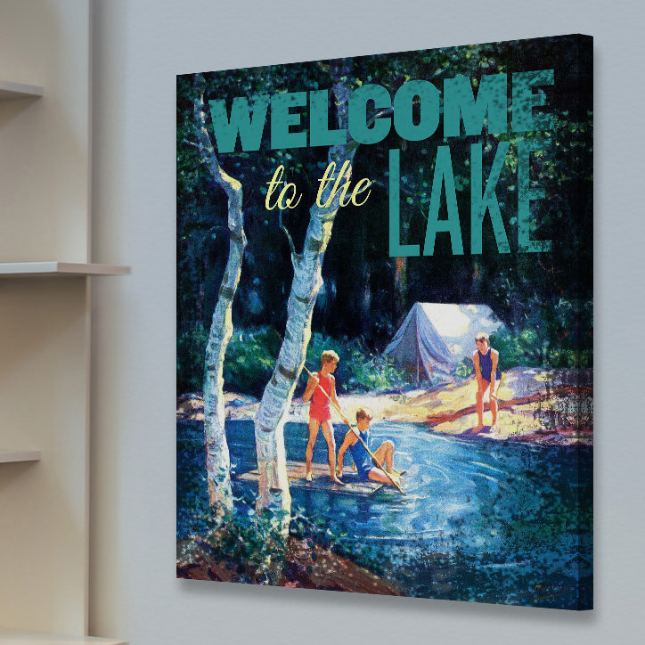 « welcome to lake », reproduction d’art sur toile tendue, H 36 po x l 30 po x P 1,5 po