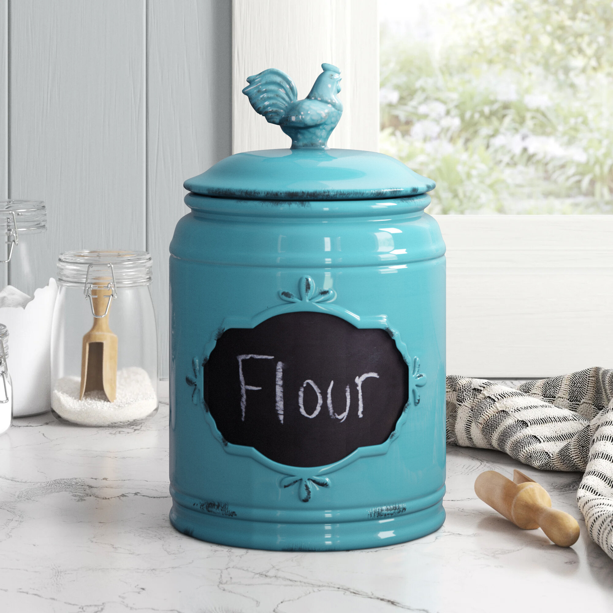 Indigo Rooster Ceramic Kitchen Canister Set