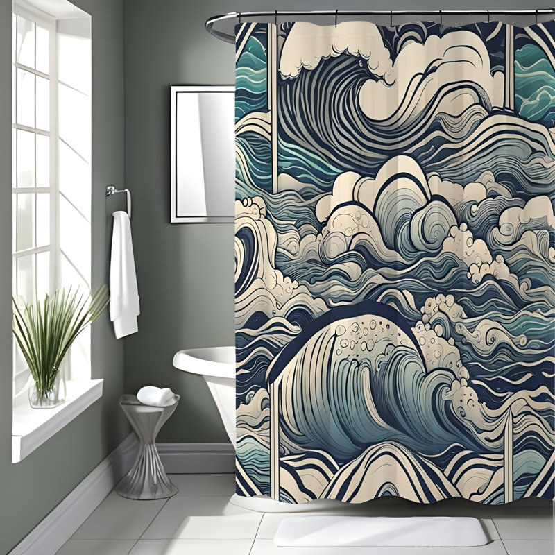 Rideau de douche à motif abstrait Emmani, H 70 po x l 83 po