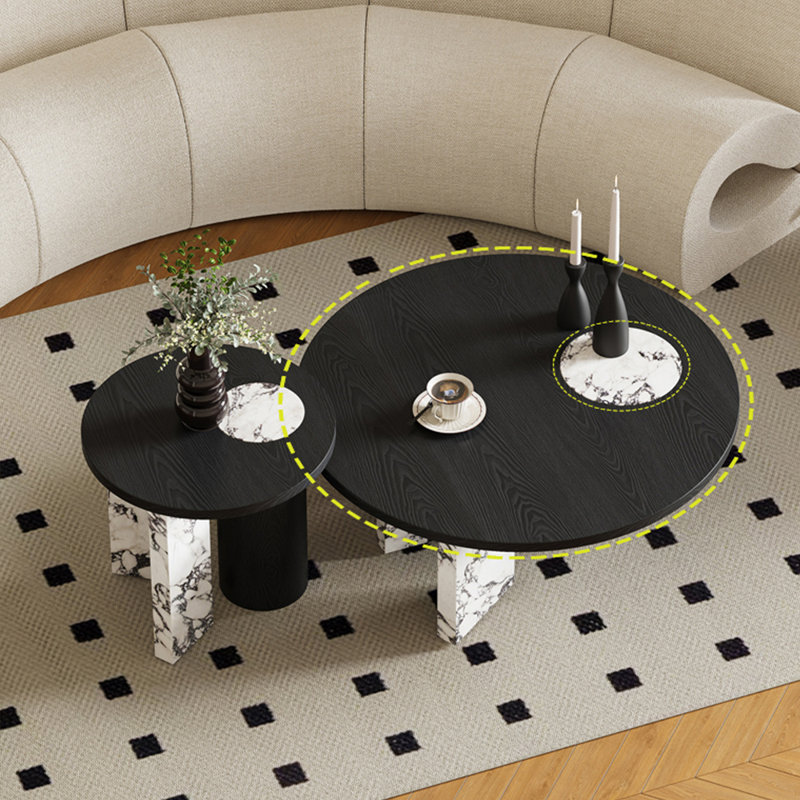 Light luxury retro marble solid wood coffee table