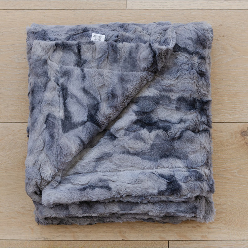 Queen Size Marbled Gray Faux Fur Reversible Throw Blanket