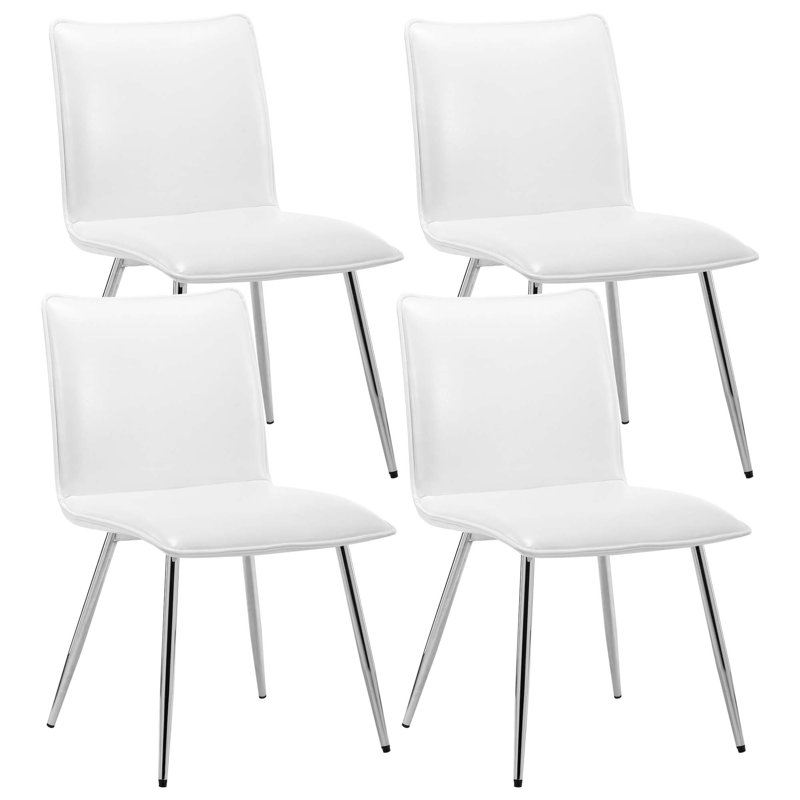 Keava 19" Wide Modern Farmhouse Dining Side Chair in Distressed Leather with Natural Shading, White, Silver