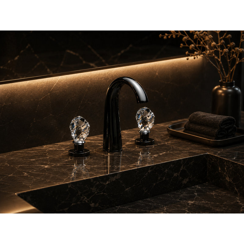 Swarovski Crystal Widespread Bathroom Faucet , Polished Chrome
