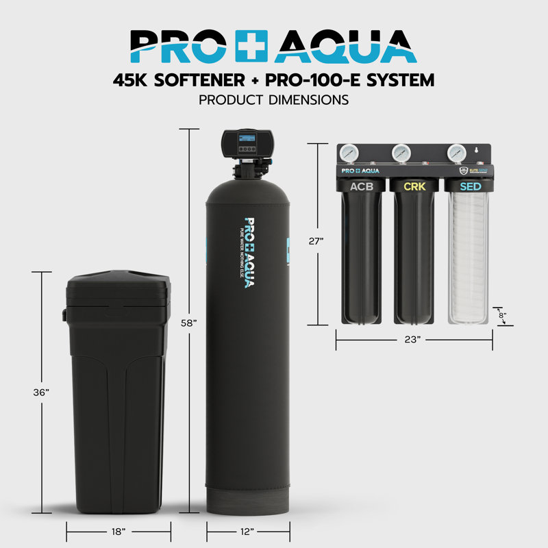 Système de filtration d'eau pour toute la maison avec adoucisseur de grain 45 000 PRO + AQUA PRO-E-S45E | Puits et eau de ville