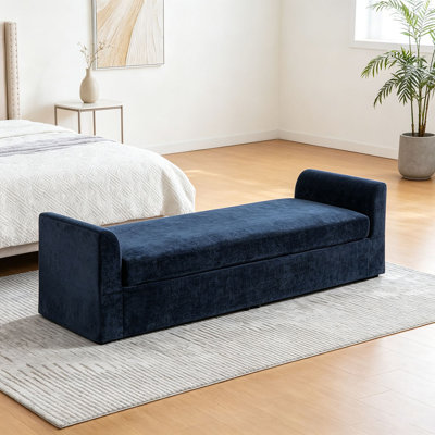 Banc moderne de 88,58 po de largeur, banc de bout de lit avec accoudoirs, canapé méridienne en chenille avec 2 coussins décoratifs, convient aux salons, aux entrées, aux dortoirs et aux chambres à coucher