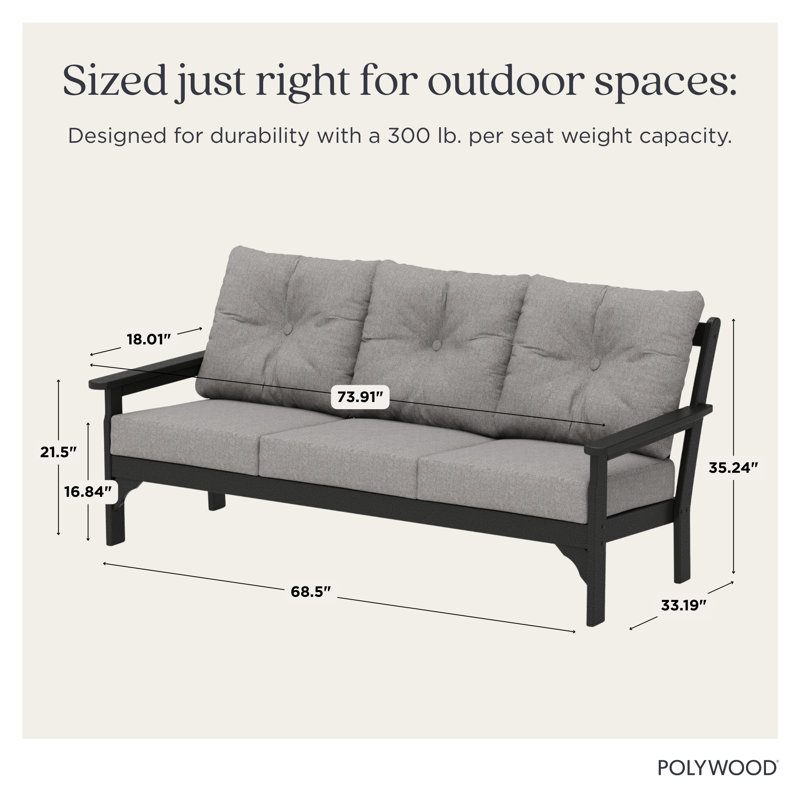 Lakeside Vineyard 74" Wide Outdoor Patio Sofa with Revolution Cushions, Green Frame/Weathered Tweed