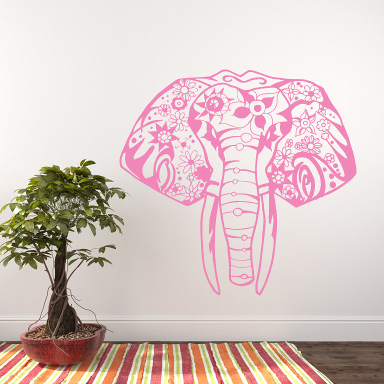 Décalcomanie murale éléphant yoga Litton, Rose tendre