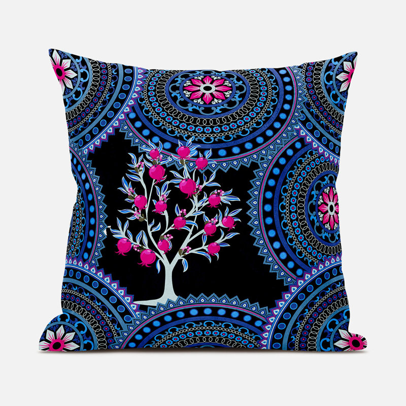 Boho Mandala Plant Outdoor Pillow Floral Outdoor Reversible Throw Pillow, 16" x 16"