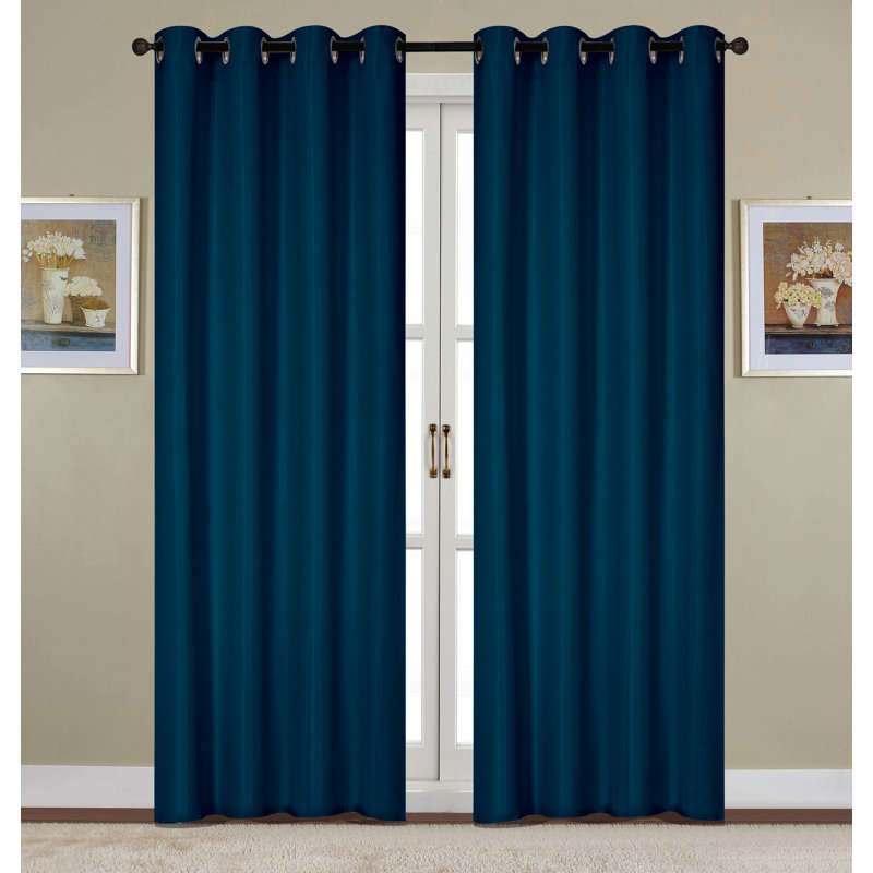 Monaca Semi-Sheer Window Curtain Panel with Grommets, Navy, 54" W x 90" L