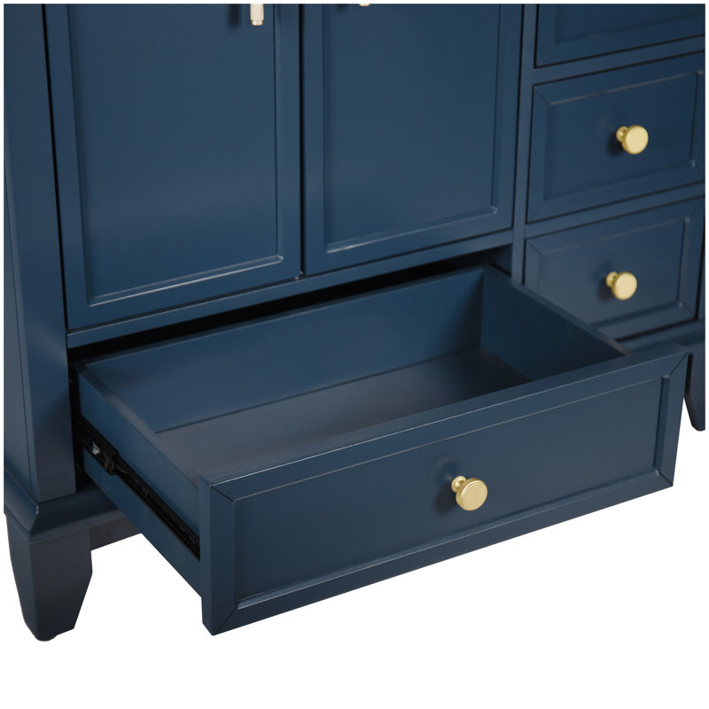 35.6" Bathroom Cabinet, Only Cabinet, Blue, Blue