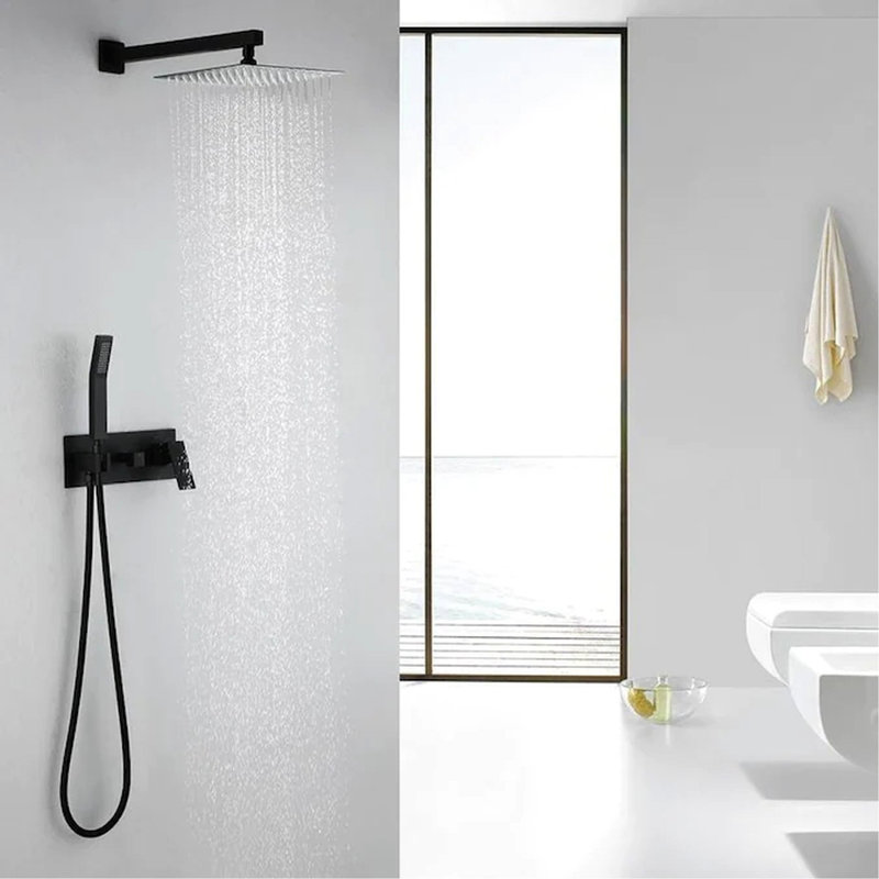 Bathroom Shower In Matte Black - Brass, With 1.5 Gpm Flow And Diverter Switch For Modes Wall Mounted Kit Rainfall Head Handheld Long-Lasting Use