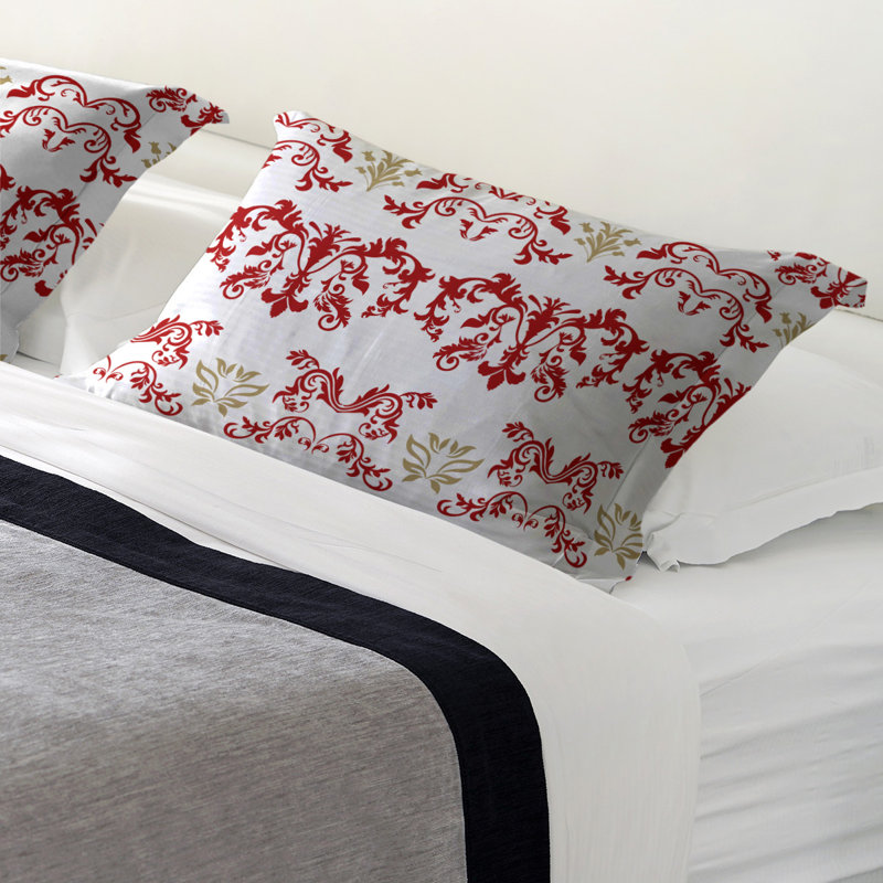 Football Baroque Pattern Pillow Sham, King, White/Red/Gold, Microfiber