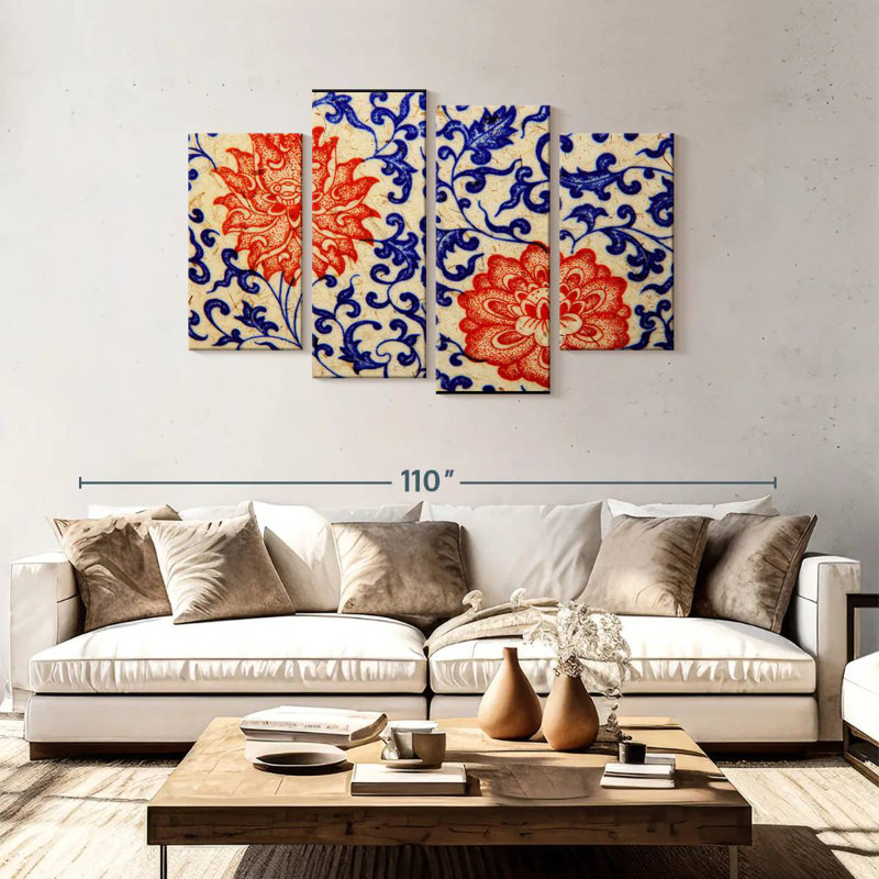 Floral Asian Ceramics, H 48 po x l 75 po