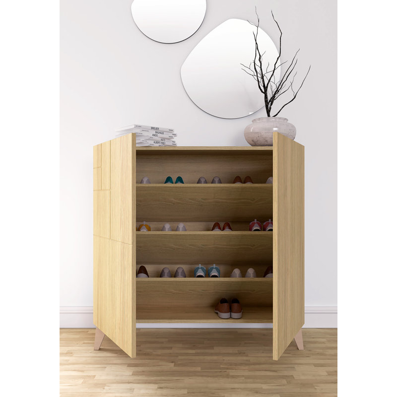12 Pair Shoe Storage Cabinet, Oak
