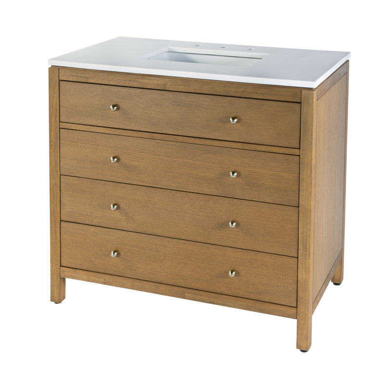 Nora 36 in W Quartz Top Single Sink Bathroom Vanity Set, Natural