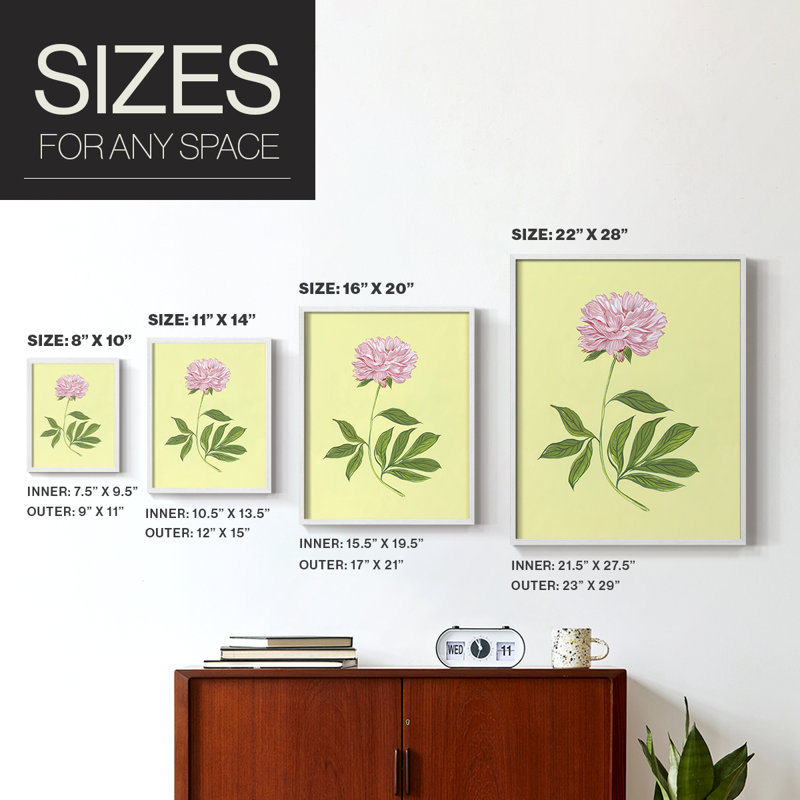 Pivoines en jaune I, reproduction encadrée - bois massif, Cadre simple blanc, H 10 po x l 8 po