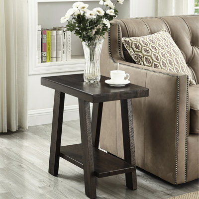 Weathered Side Table With Shelving - Contemporary Wood, Rectangular Top, Splayed Legs Feature, 23.5"w X 14"d 22"h Wood Extended Top Leg Feature Extra Storage Available Space Manufactured 1.77"