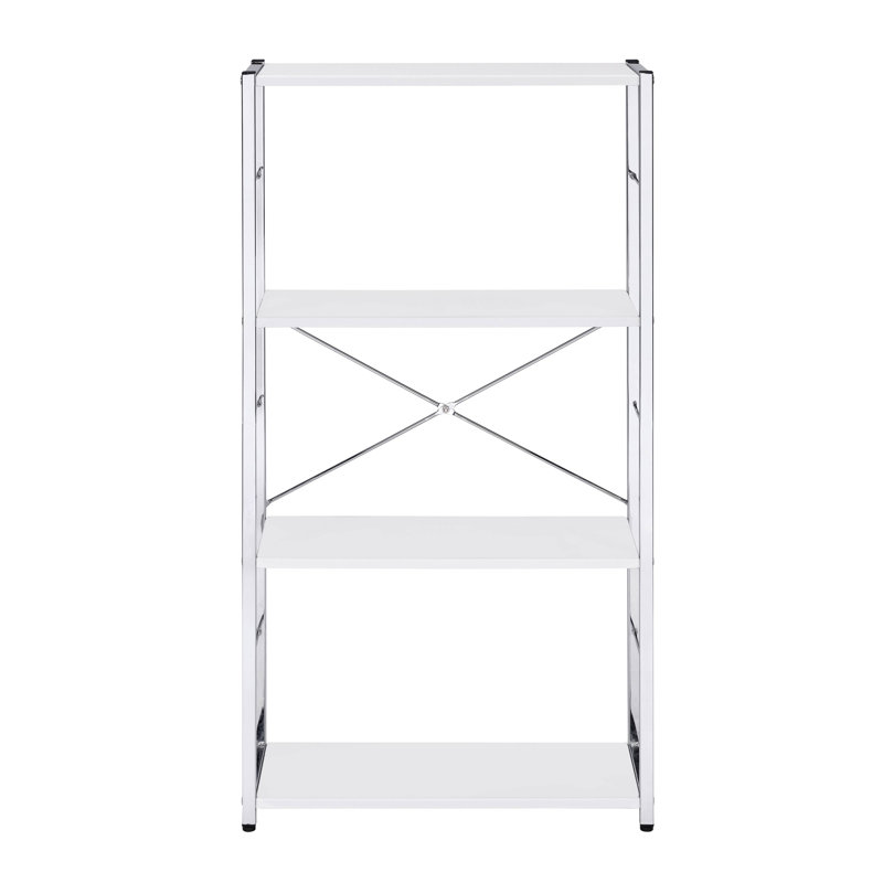 4-Tier Rectangular Bookshelf, White/Chrome