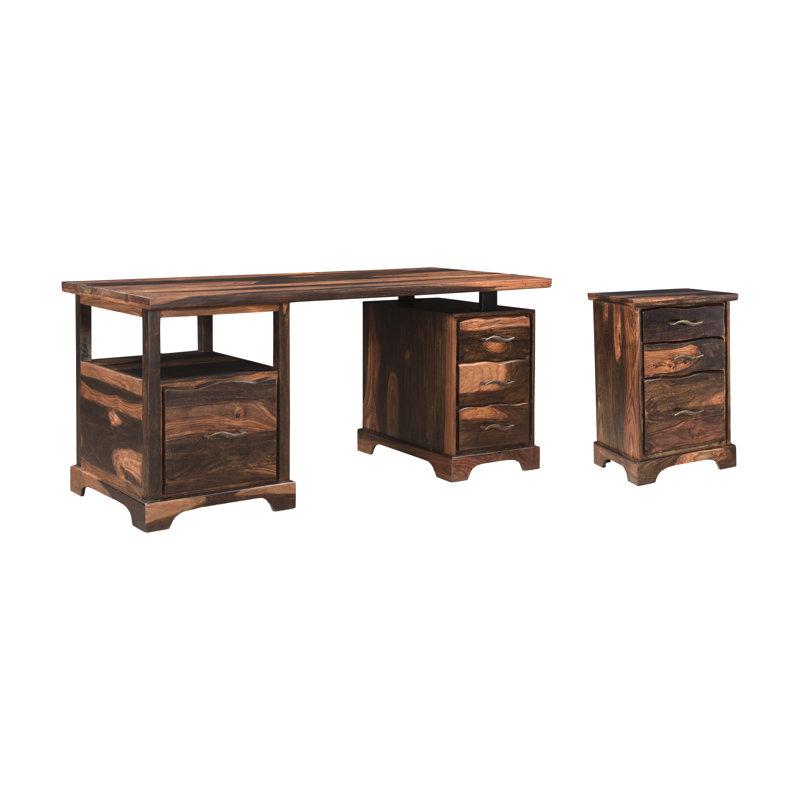 Chaliyah 2 Piece Solid Wood Configurable Writing Desk Office Set