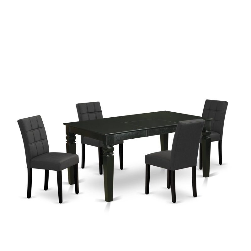 Ensemble de table de salle à manger 5 pièces comprenant une table de cuisine et 4 chaises en bois de polyester gris foncé avec dossier élégant - finition noire