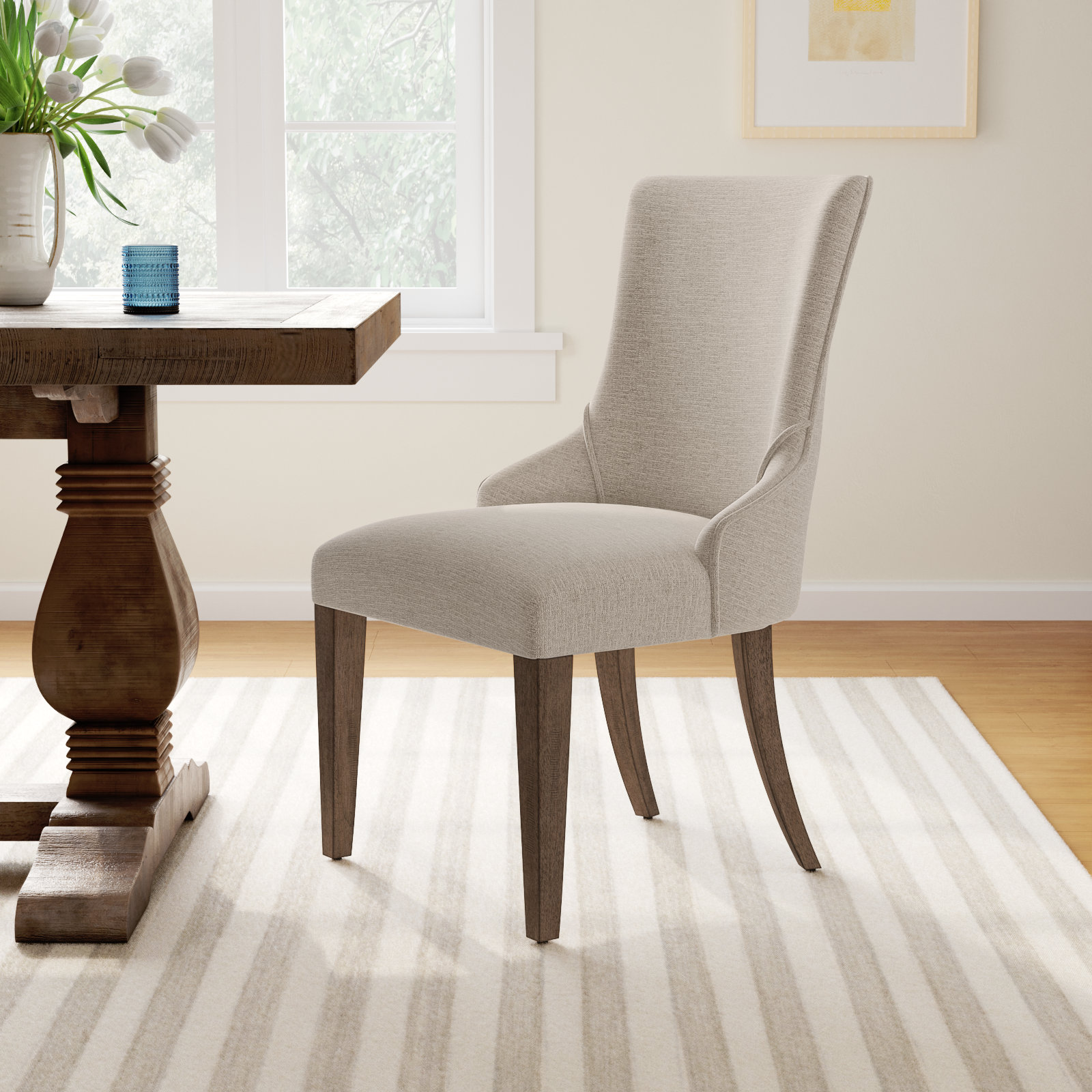 Jezebel Linen Upholstered Side Chair, Linen Light Creamy Beige, Natural 