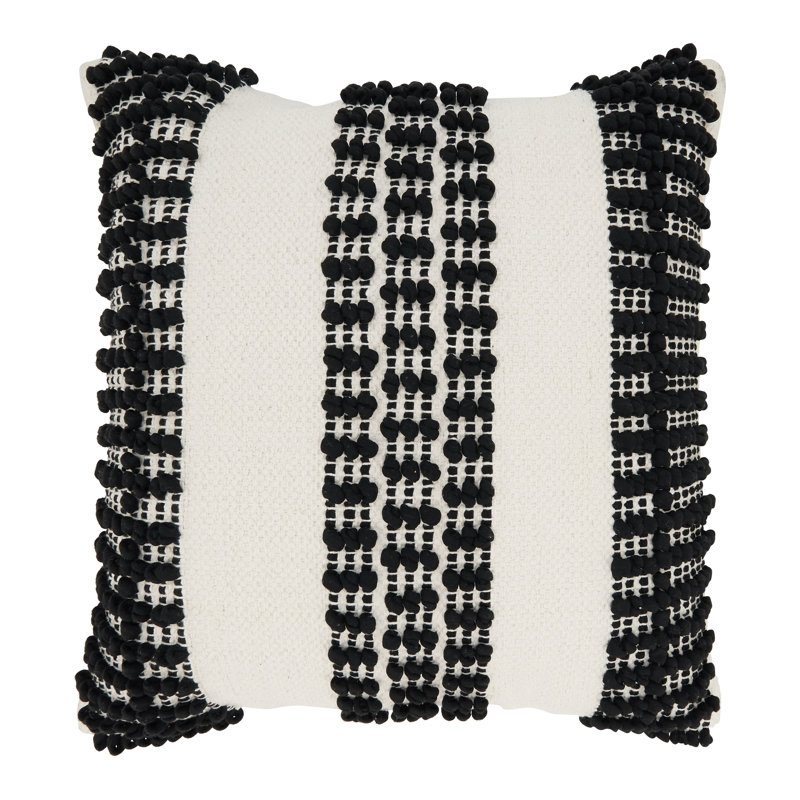 Black and White Textured Stripe Cotton Throw Pillow Cover
