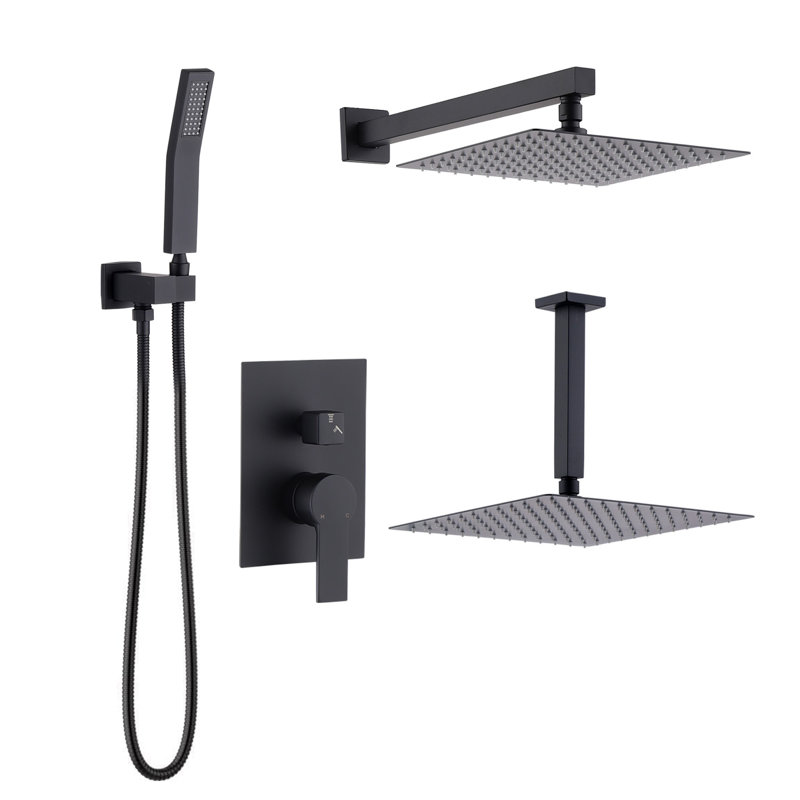Système de douche de pluie à fixation au plafond de 10 pouces avec douchette à main - Pomme de douche noire en métal mat pour une expérience de spa de salle de bain