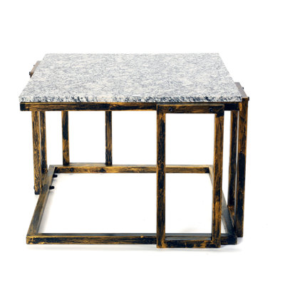 14.5" Metal Legged Plant Stand With Granite Marble Shelf - Fade Top Leg Assembly Elegant Design by Latitude Run