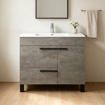 Ensemble de meuble-lavabo autoportant à simple cuve 35,8 po avec plateau en céramique Sindey