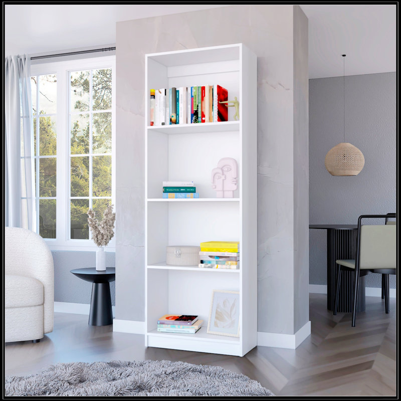 Tier Storage Shelves Bookcase, (4 Shelves) 71.1"H x 24.7"W x 11.7"D, White