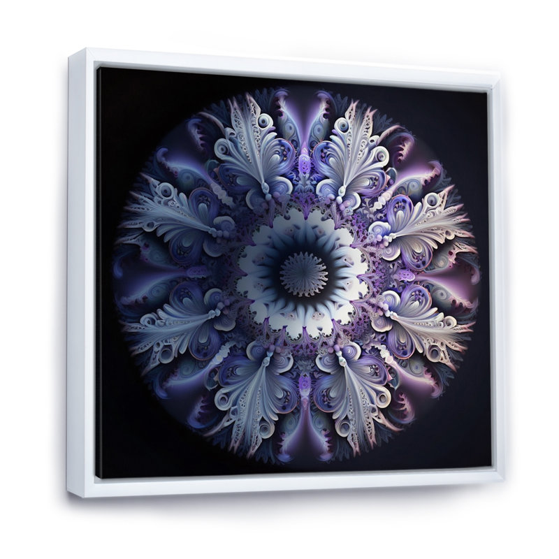 Mandala cosmique en mauve mystique sur toile, Cadre flottant blanc, H 30 po x l 30 po