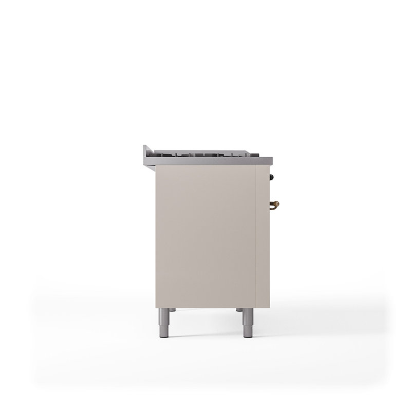 ILVE Nostalgie II 48 in Dual Fuel Range, 5 Burner, Griddle, Frenchtop, Liquid Propane, Antique White/Bronze