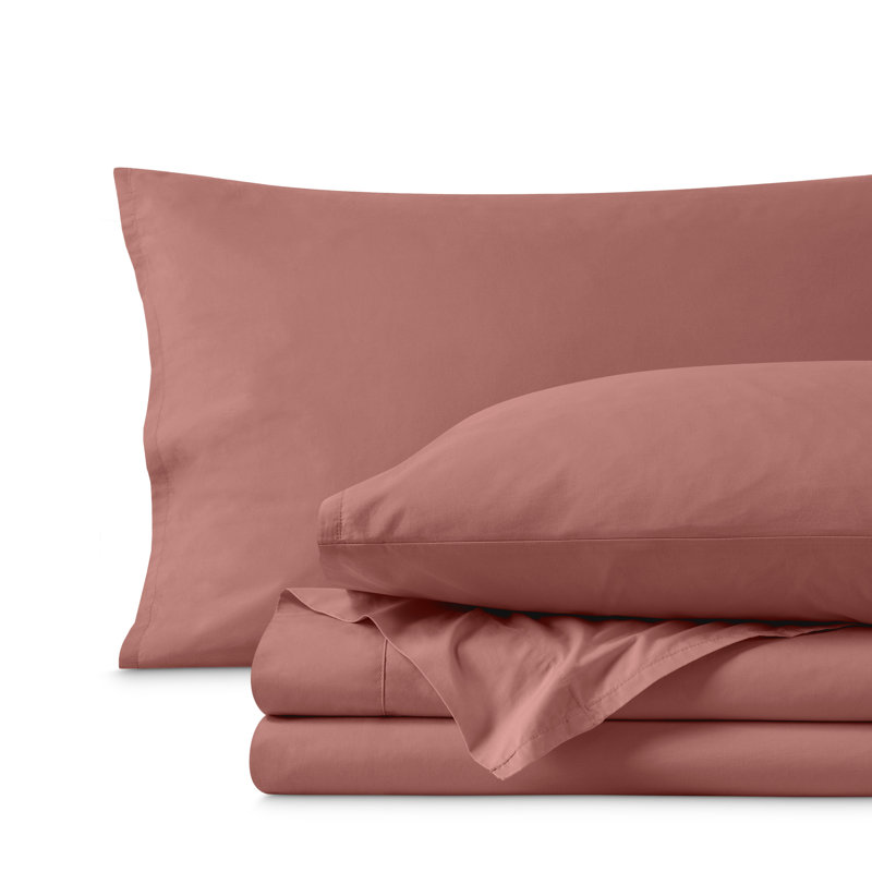 Ensemble de draps 100% coton percale, Ensemble de draps pour très grand lit avec 2 taie, Vieux rose