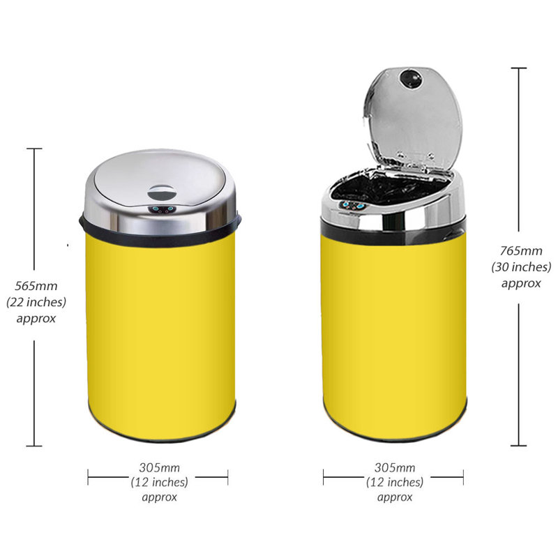 Ladson Steel Motion Sensor Kitchen Trash Can, 30L, Yellow