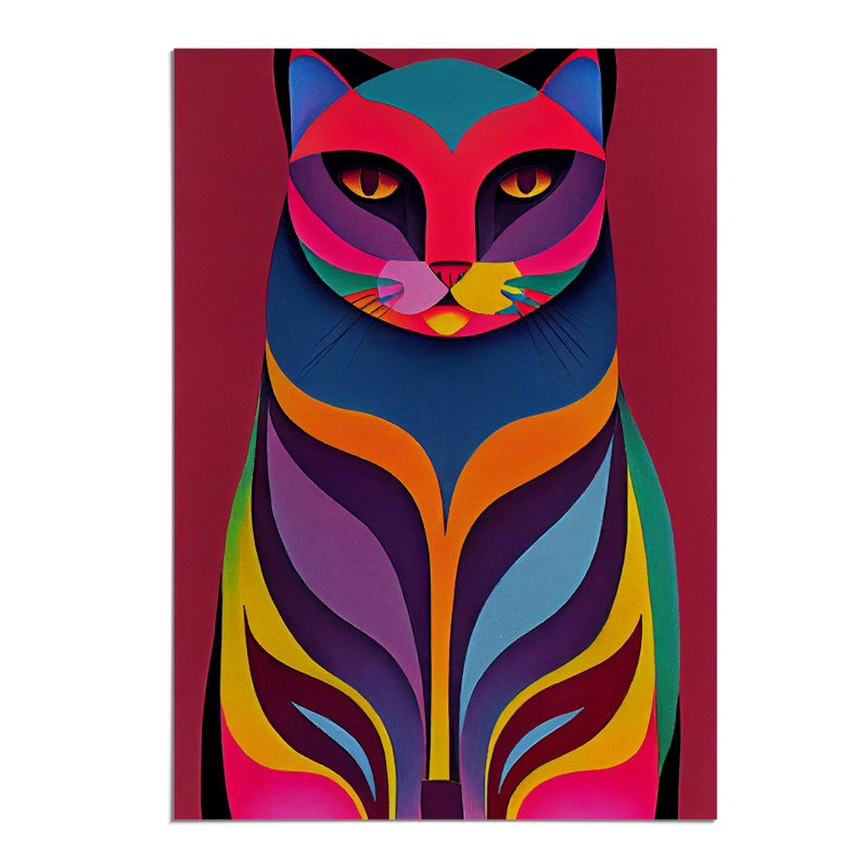 Vibrant Cat Abstract - Wall Art, Paper, 42cm H x 29.7cm W, No Matte