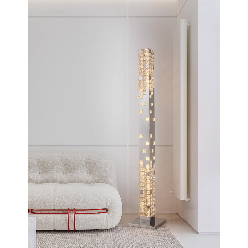 Tall Square Column Inlaid Crystal Floor Light Fixture