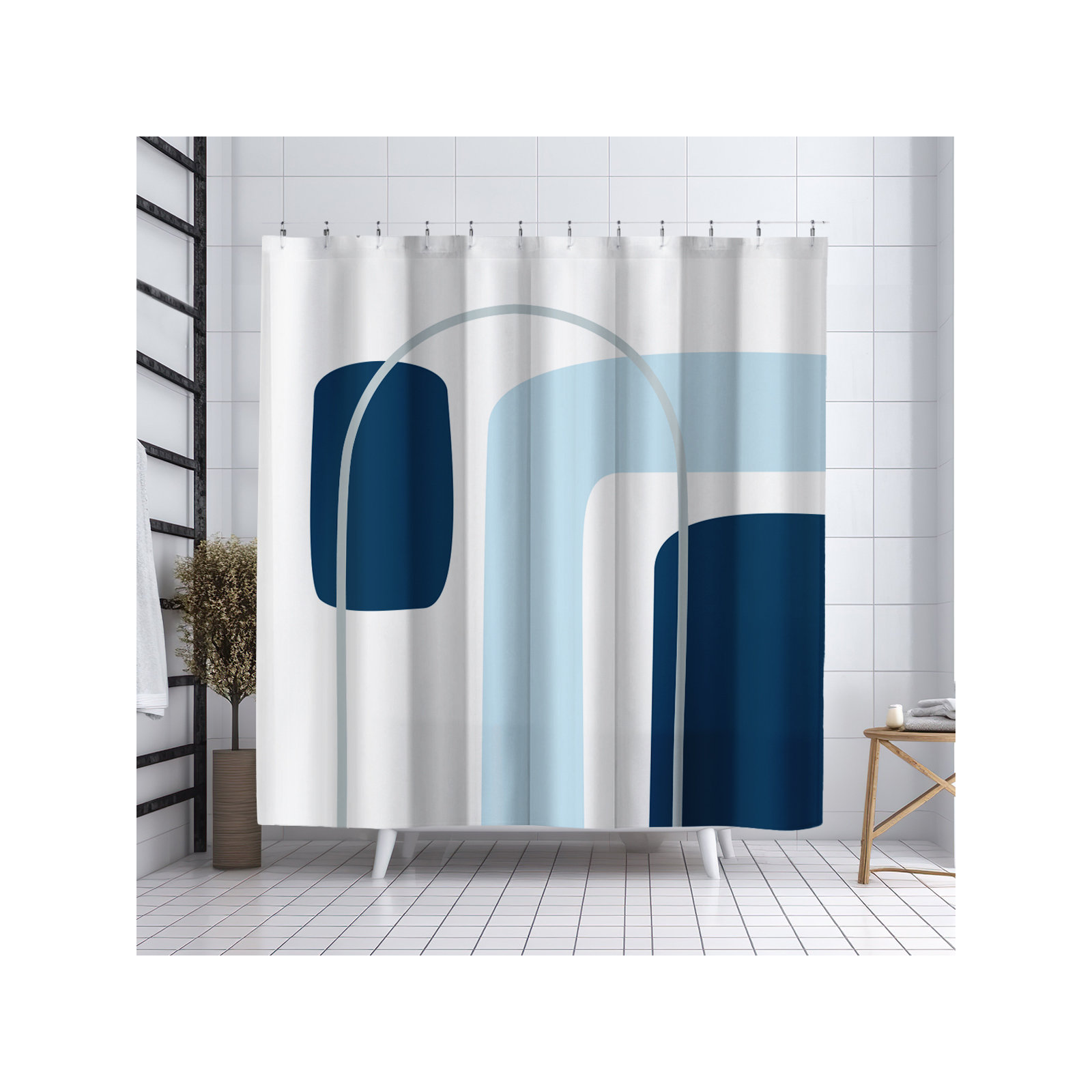 Hagan Polyester Shower Curtain, Blue