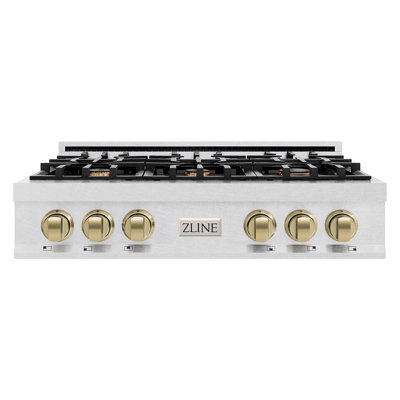Édition autographe ZLINE Surface de cuisson au gaz avec 6 brûleurs et plaque de cuisson en porcelaine en acier inoxydable satiné avec accents Legacy