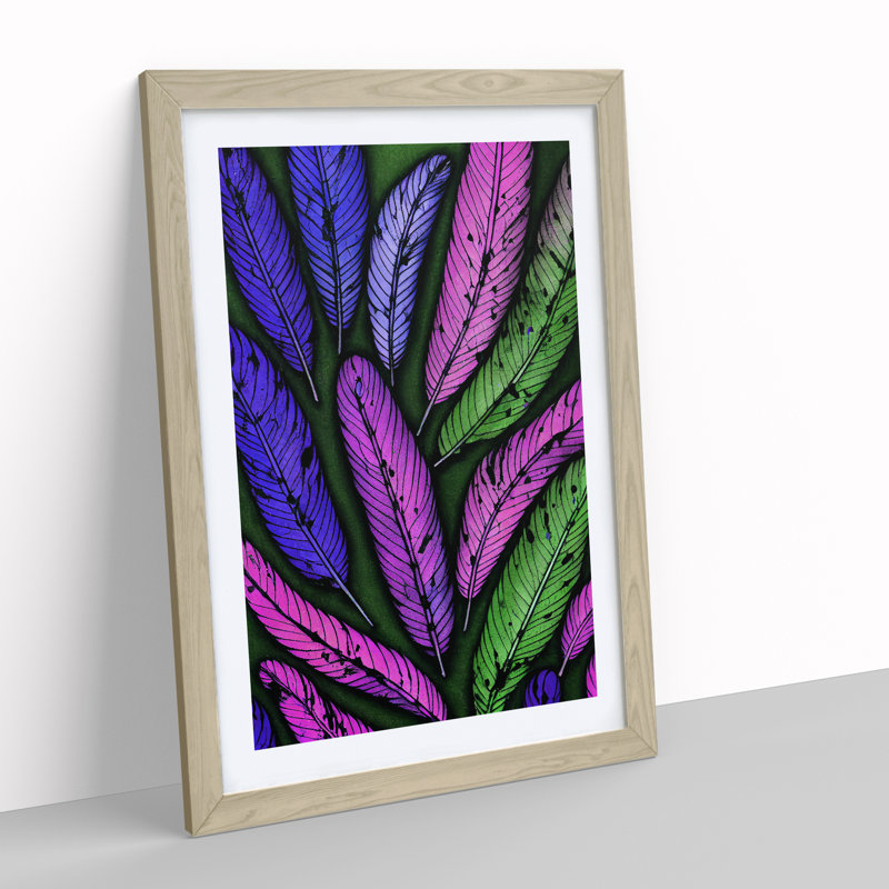 Feathers No.1 - Single Picture Frame Print, 64cm H x 46cm W x 2cm D, Oak