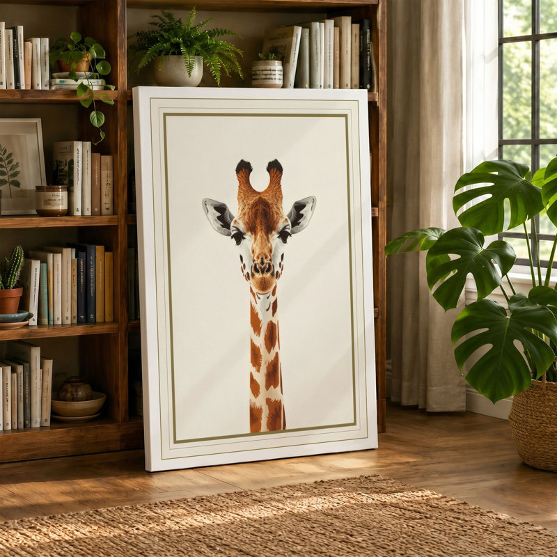 Giraffe Portrait Minimalist - Wrapped Canvas, 24x16 - 61.0 x 40.6 cm, Terracotta Border