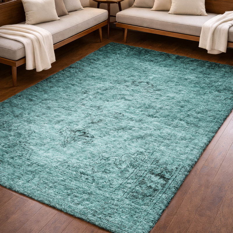 Tapis oriental à poils longs de qualité supérieure lavable à la machine ADS658, Sarcelle, 9' x 12'