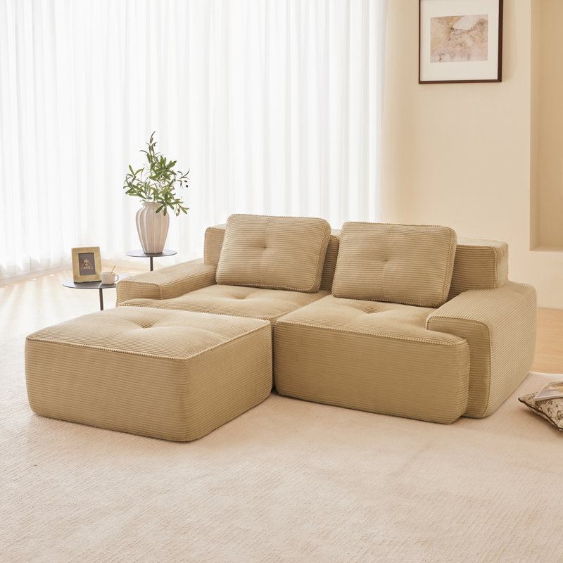 Canapé modulaire en L 82 po avec siège profond et repose-pieds 82 po, Chameau