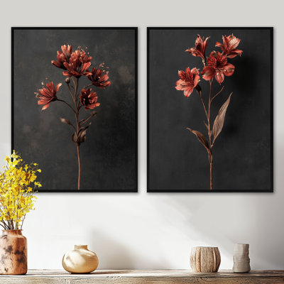 «Delicate Peruvian Lily - Lily», art mural encadré, ensemble de 2 impressions sur toile florales brunes