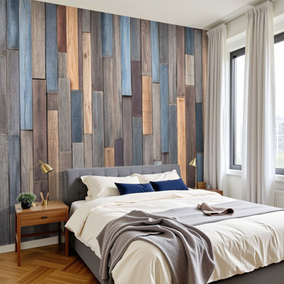 Peel and Stick Wallpaper 96" W x 69" H Modern Self Adhesive Wall Mural for Bedroom Graphic Reclaimed Wood