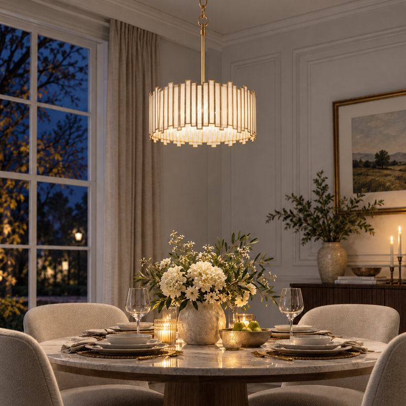 Atchison 4 - Light 16“ Width Dimmable Drum Chandelier UL Certified, 7" H x 16" W x 16" D, Gold