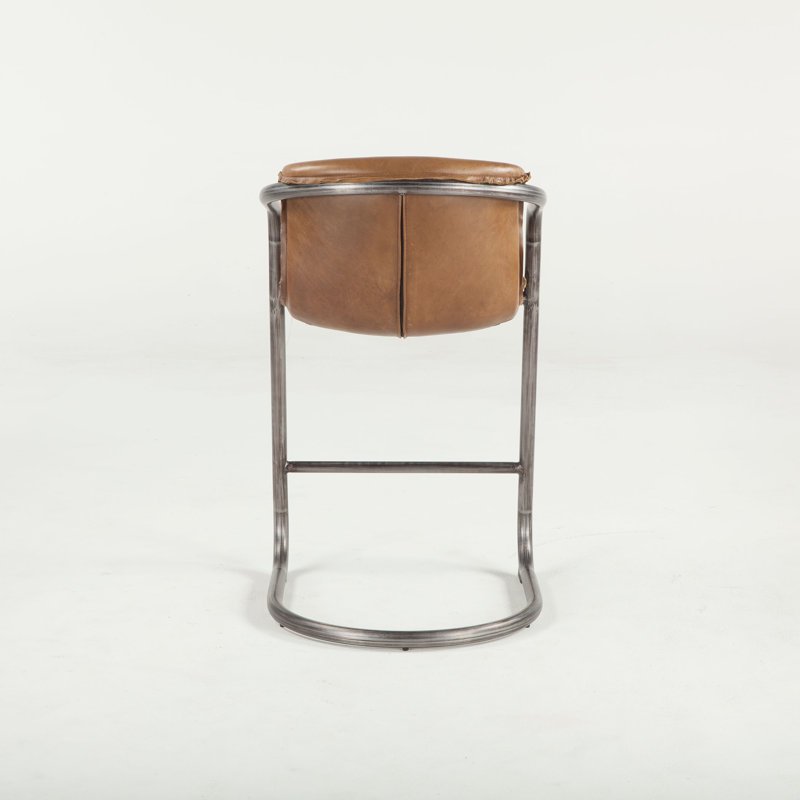 Chiavari Distressed Leather Bar Stool, Chestnut Leather/ Brushed Nickel Frame, Counter Stool (26" Seat Height)