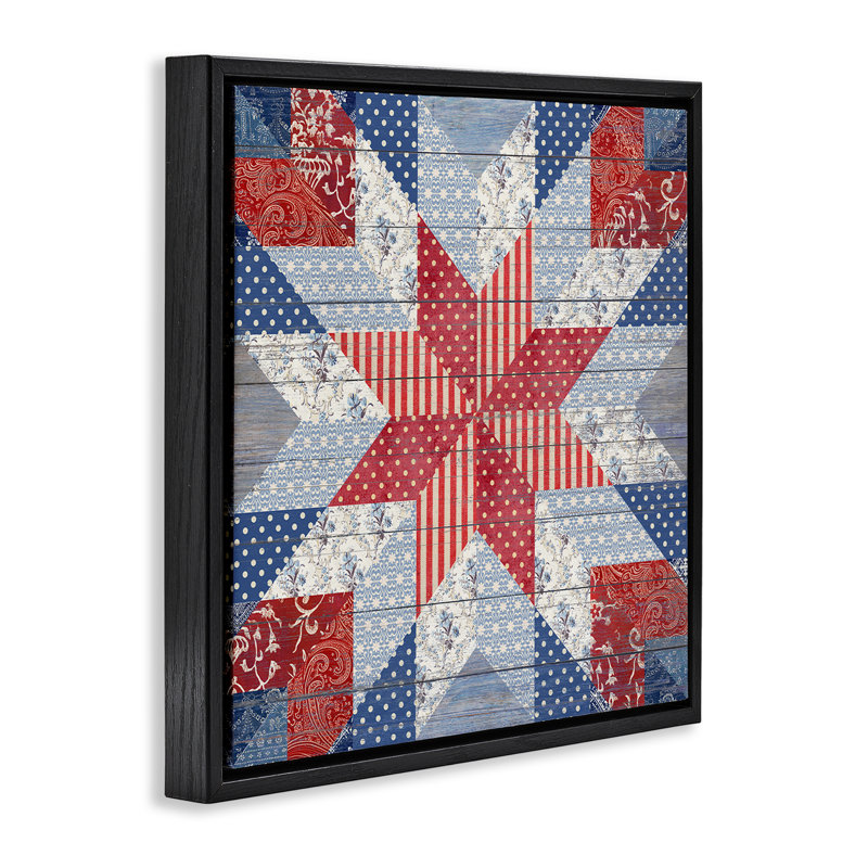 "Patriotic Quilt", art par Susan, Cadre flottant noir de jais, H 18 po x l 18 po