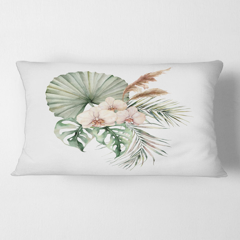 Housse de coussin rectangulaire et insert tropical Tropical avec orchidées feuilles de palmier